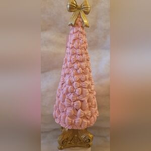 Pink Bow Tree With Gold Bow Topper And Gold Base